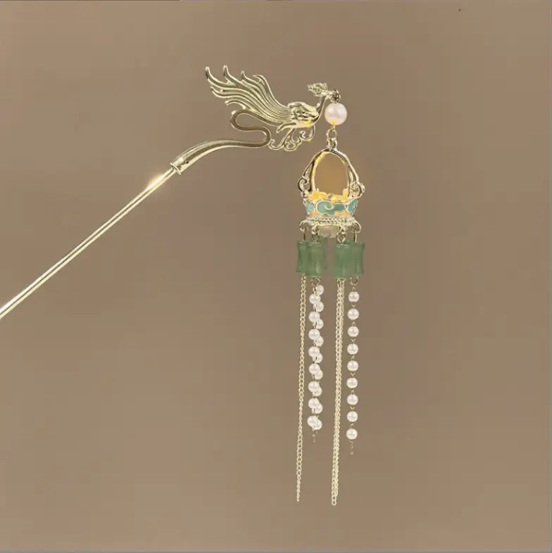 Ginkgo Leaf Hairpin with Glowing Lantern Tassel - Image 49