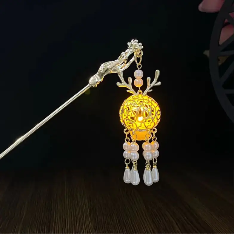 Ginkgo Leaf Hairpin with Glowing Lantern Tassel - Image 55