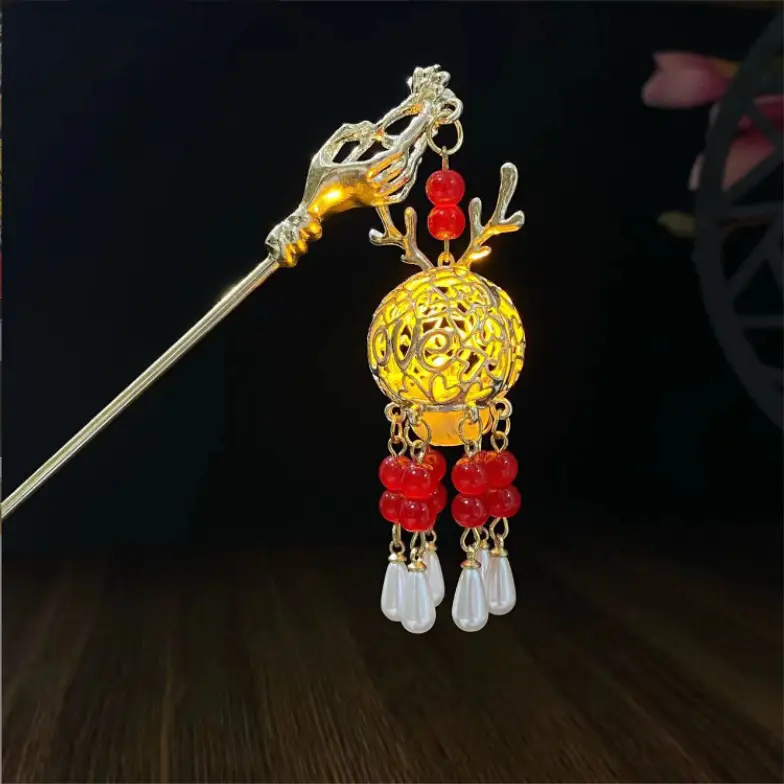 Ginkgo Leaf Hairpin with Glowing Lantern Tassel - Image 56