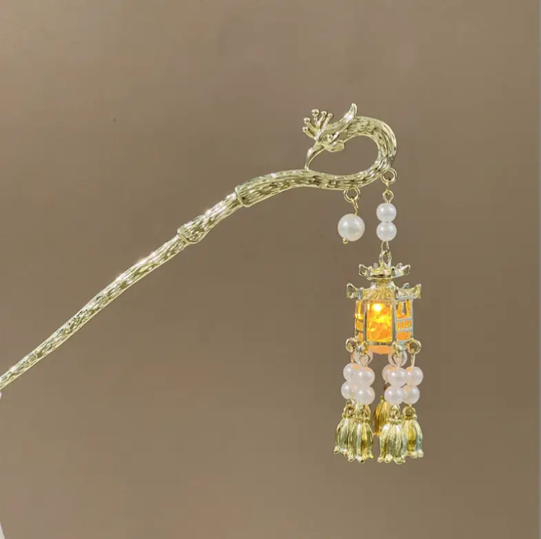 Ginkgo Leaf Hairpin with Glowing Lantern Tassel - Image 58