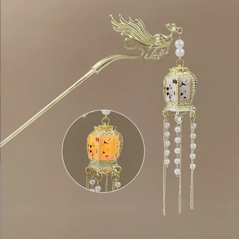 Ginkgo Leaf Hairpin with Glowing Lantern Tassel - Image 62