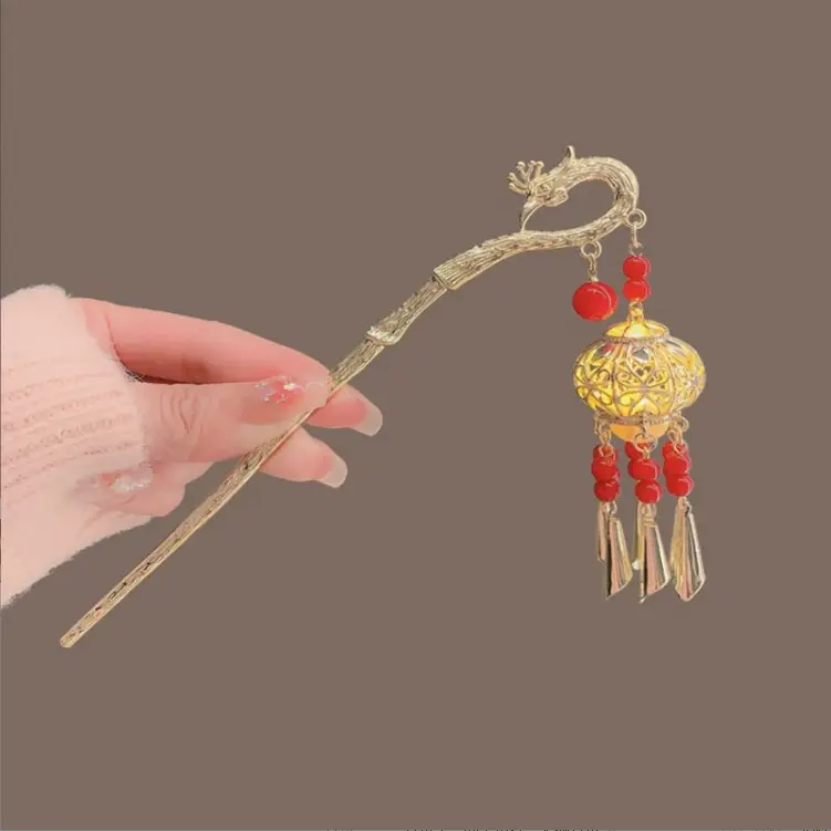 Ginkgo Leaf Hairpin with Glowing Lantern Tassel - Image 7