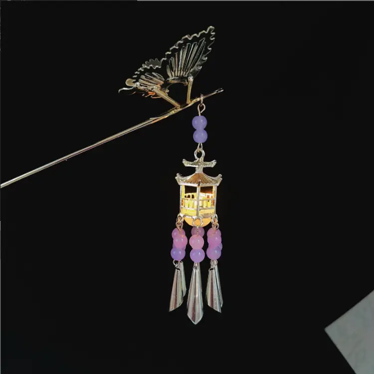 Ginkgo Leaf Hairpin with Glowing Lantern Tassel - Image 66