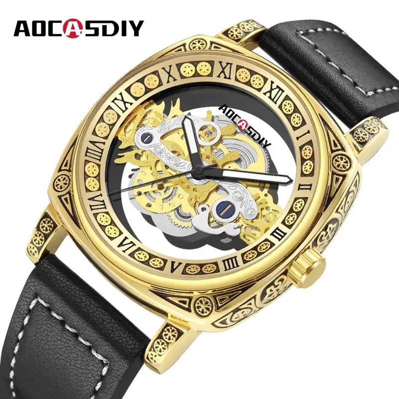 Men's Transparent Hollow Watch Brown Leather Band - Image 4