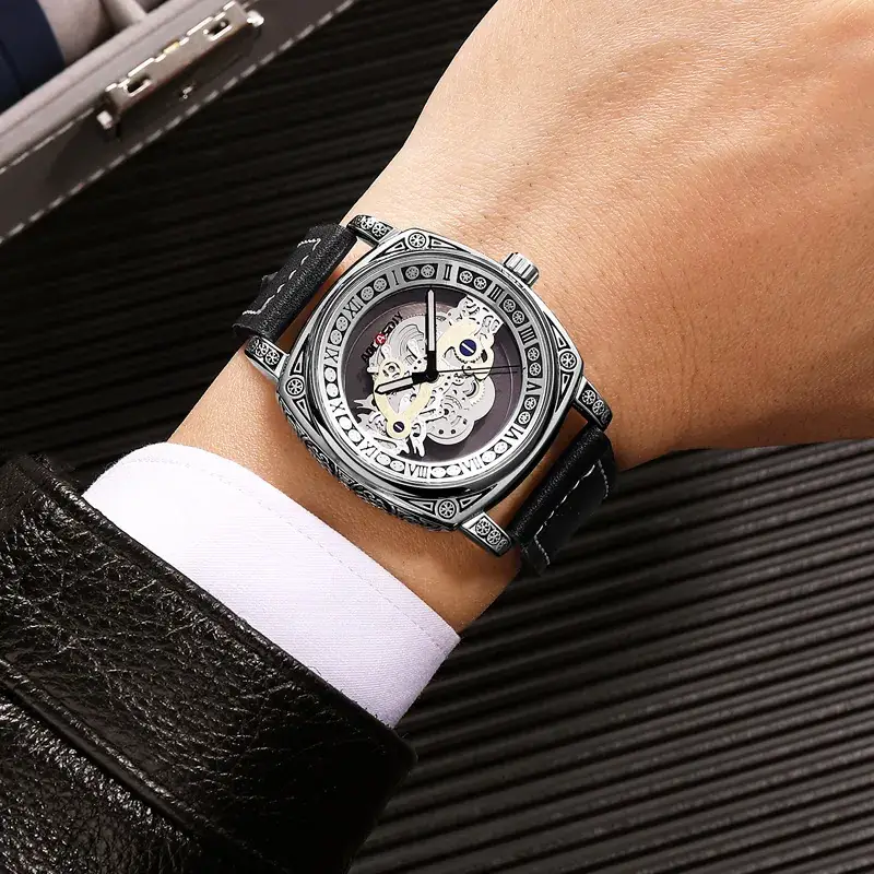 Men's Transparent Hollow Watch Brown Leather Band - Image 6