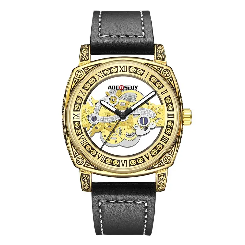 Men's Transparent Hollow Watch Brown Leather Band - Image 3