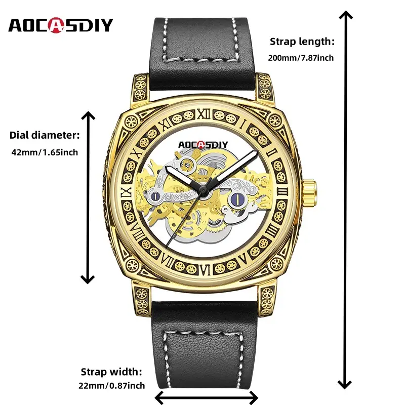 Men's Transparent Hollow Watch Brown Leather Band — feature 13