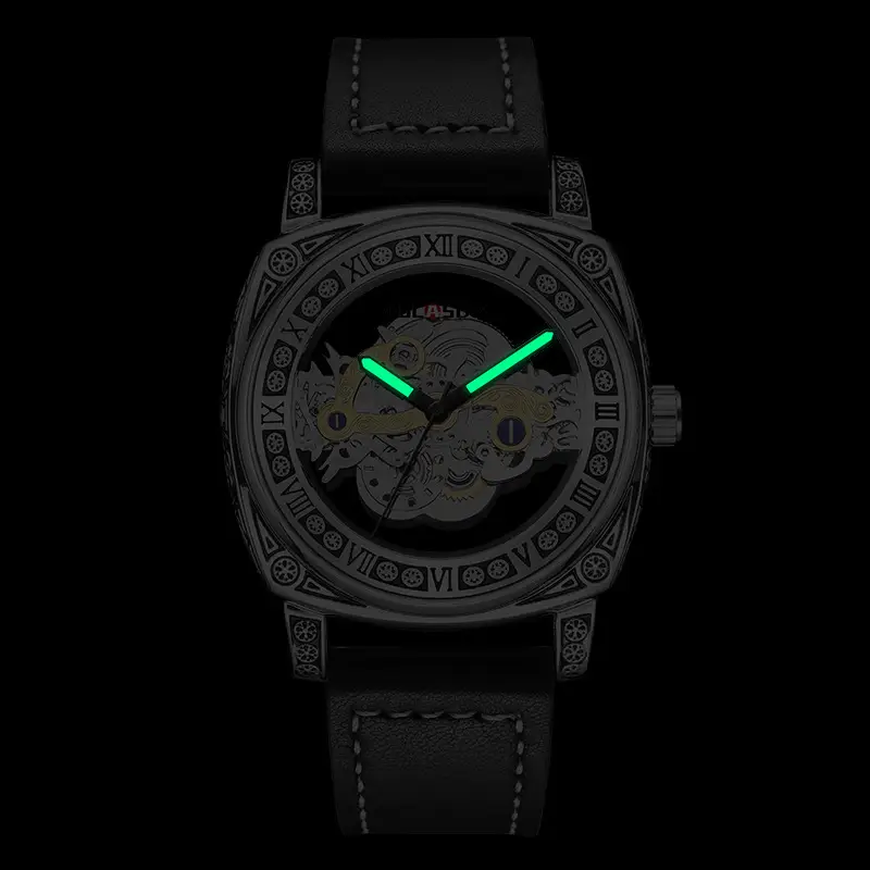 Men's Transparent Hollow Watch Brown Leather Band — feature 15