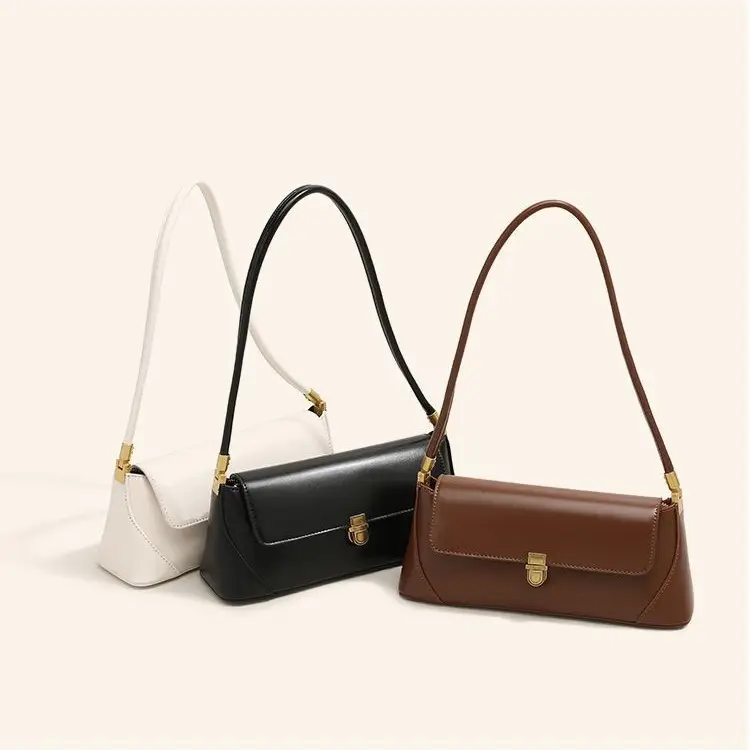 Retro Brown Women's Shoulder Bag with Gold Clasp - Image 4