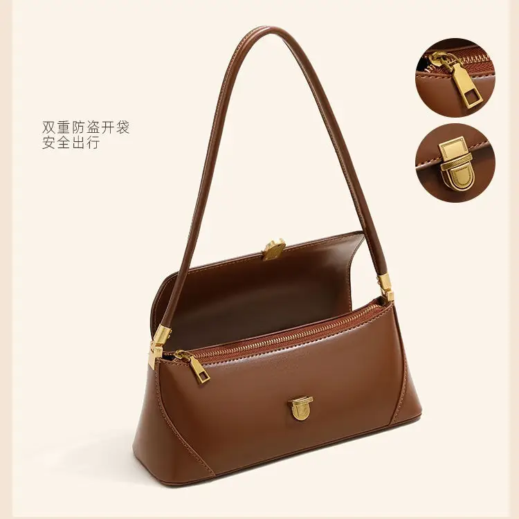 Retro Brown Women's Shoulder Bag with Gold Clasp - Image 5