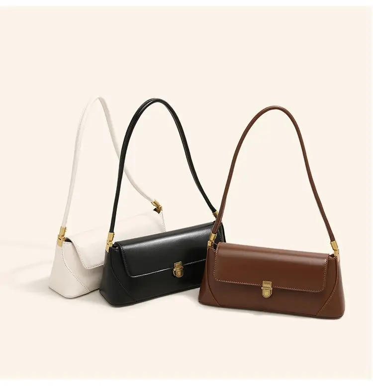 Retro Brown Women's Shoulder Bag with Gold Clasp — feature 1