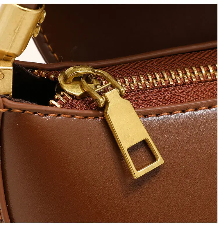 Retro Brown Women's Shoulder Bag with Gold Clasp — feature 16