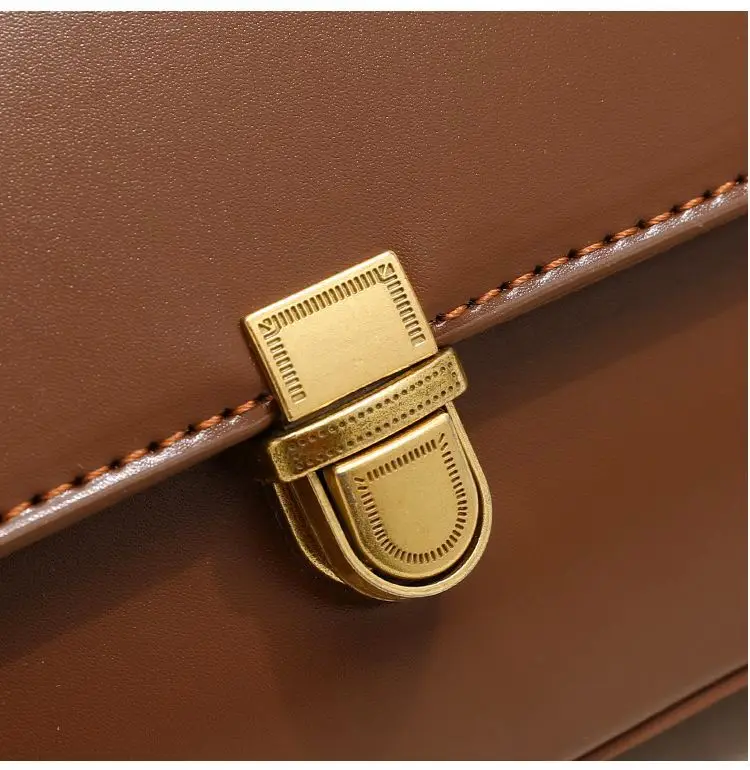 Retro Brown Women's Shoulder Bag with Gold Clasp — feature 17