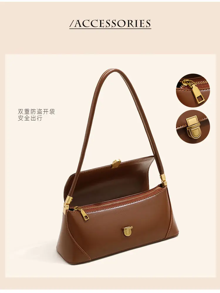 Retro Brown Women's Shoulder Bag with Gold Clasp — feature 7