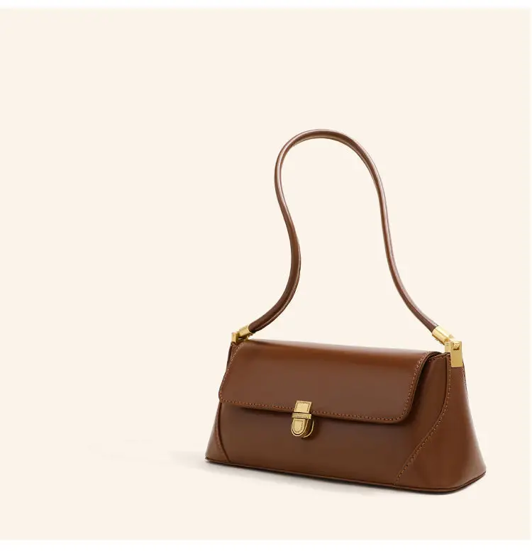 Retro Brown Women's Shoulder Bag with Gold Clasp — feature 9