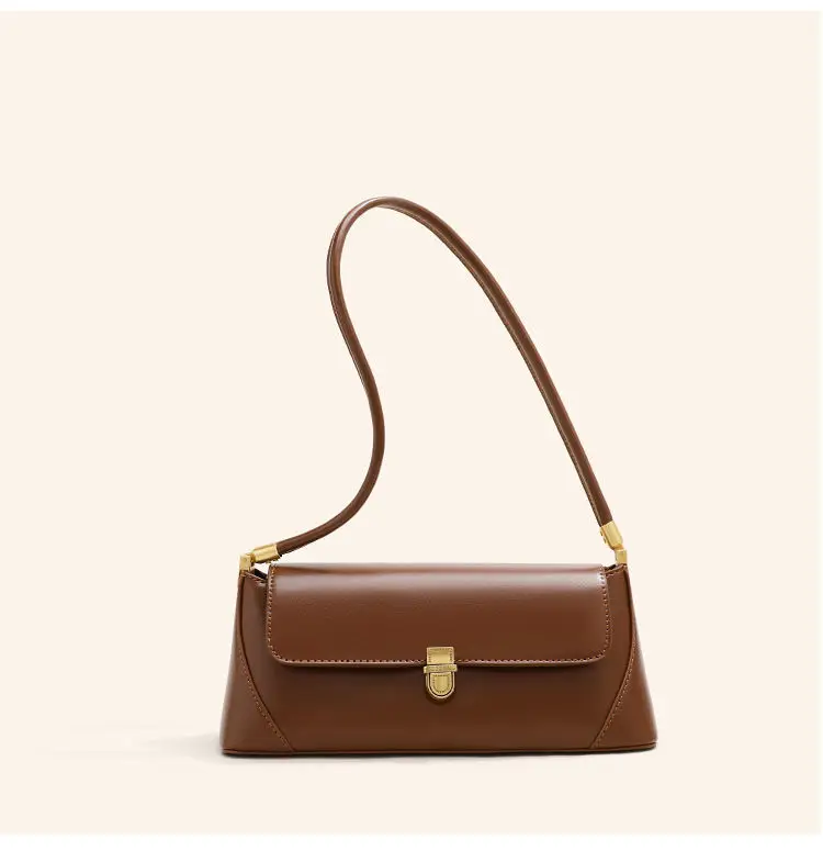 Retro Brown Women's Shoulder Bag with Gold Clasp - Image 3