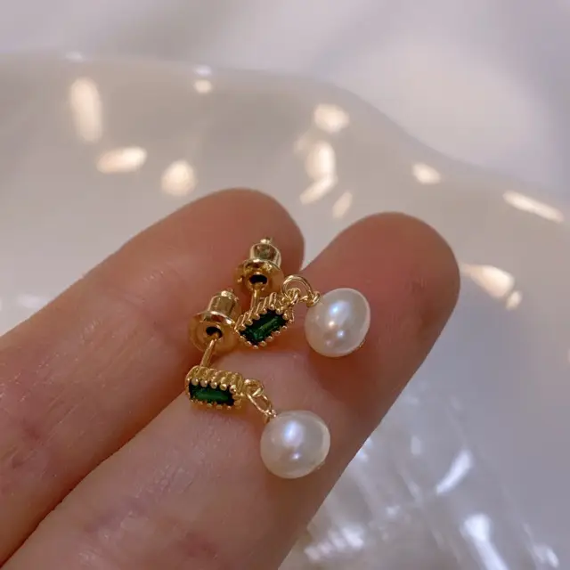 Gold Plated Pearl Earrings for Women Mini Elegant Design