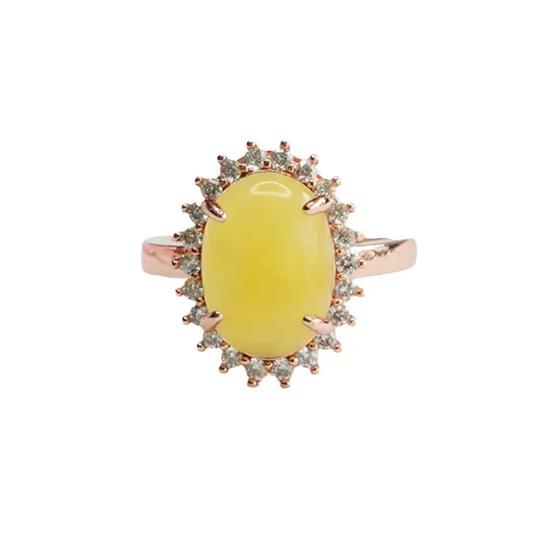 Yellow Honey Amber Ring for Women with Diamond Set - Image 6