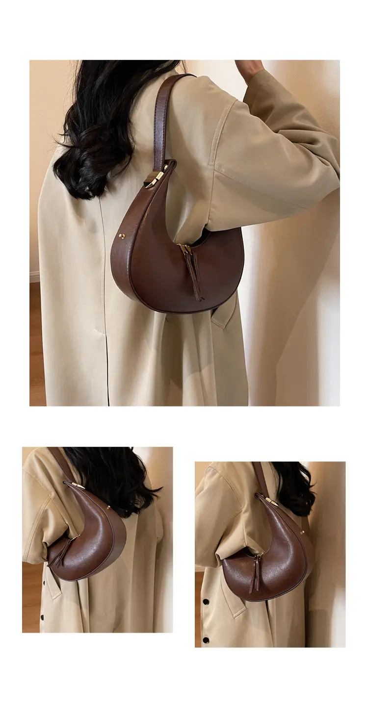 Retro Crescent Shoulder Bag for Women Brown 2026 — feature 14