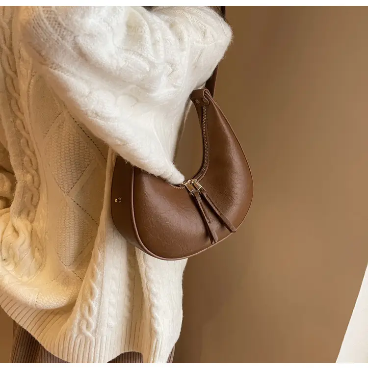 Retro Crescent Shoulder Bag for Women Brown 2026 — feature 2