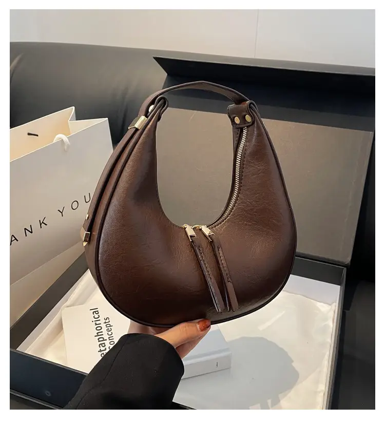 Retro Crescent Shoulder Bag for Women Brown 2026 — feature 5