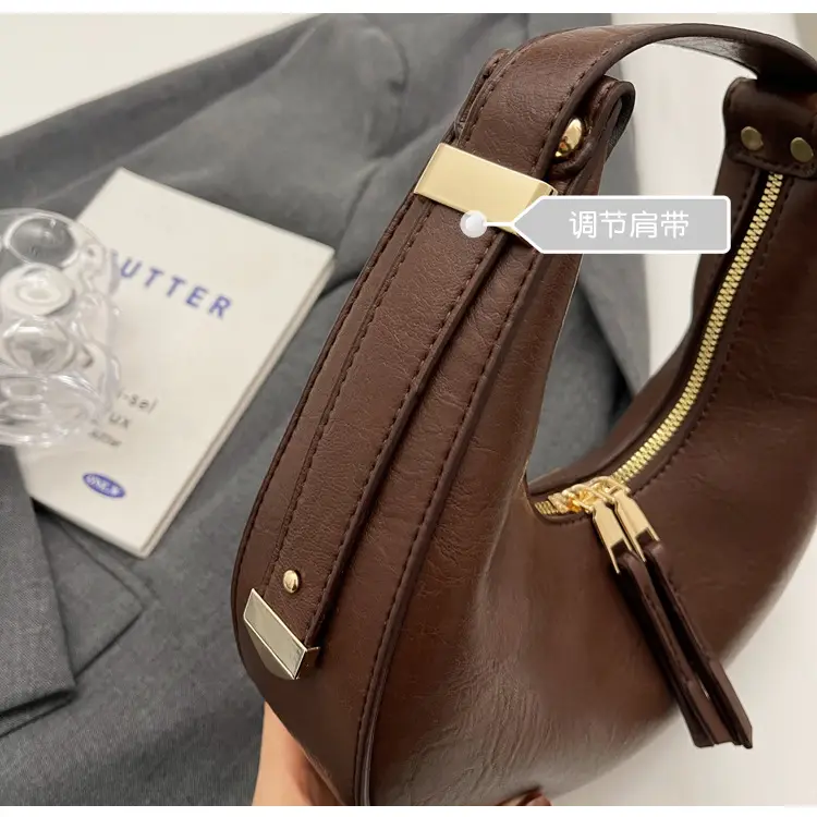 Retro Crescent Shoulder Bag for Women Brown 2026 — feature 9