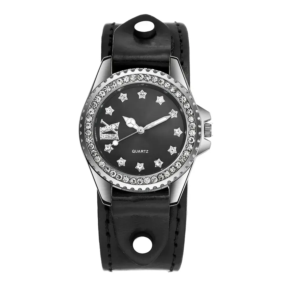 Green Rhinestone Women's Quartz Watch with Leather Strap - Image 4