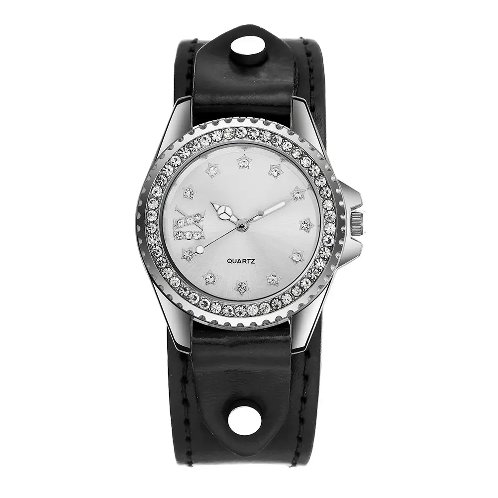 Green Rhinestone Women's Quartz Watch with Leather Strap — feature 6