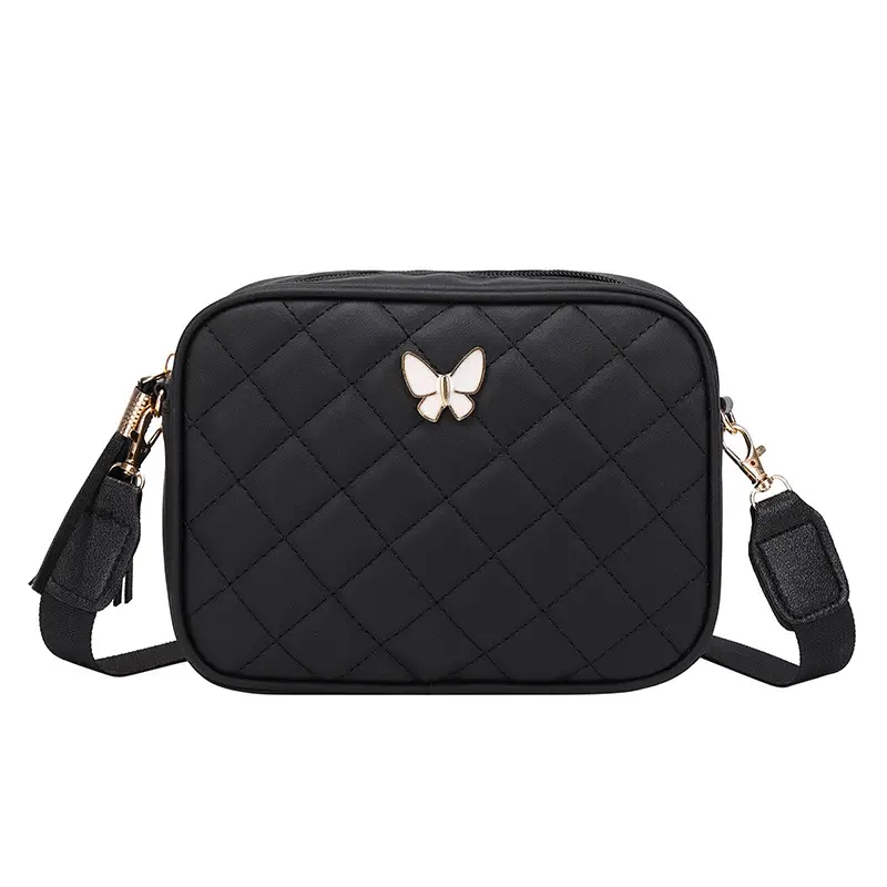 Black Butterfly Embroidered Crossbody Bag with Sequins & Tassel - Image 10