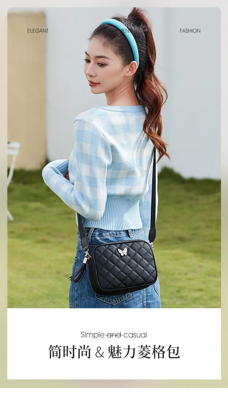 Black Butterfly Embroidered Crossbody Bag with Sequins & Tassel — feature 1