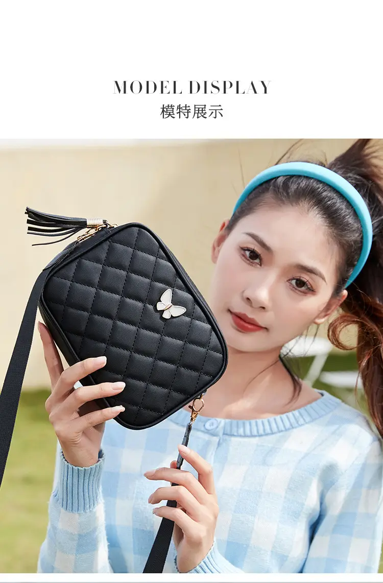 Black Butterfly Embroidered Crossbody Bag with Sequins & Tassel — feature 10