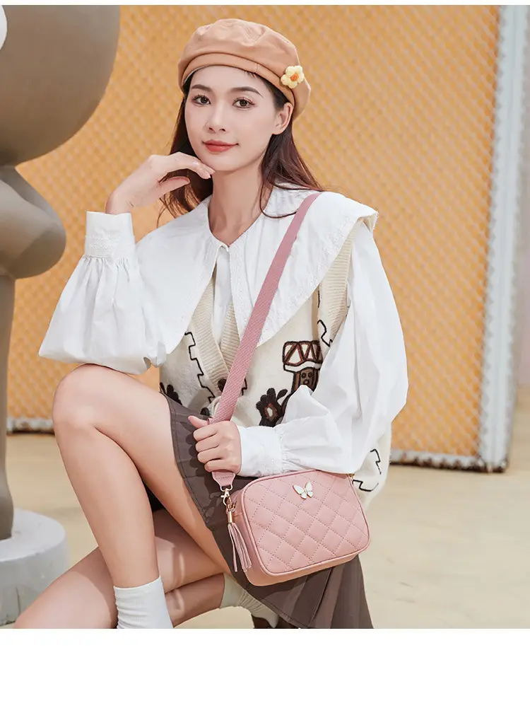 Black Butterfly Embroidered Crossbody Bag with Sequins & Tassel — feature 15
