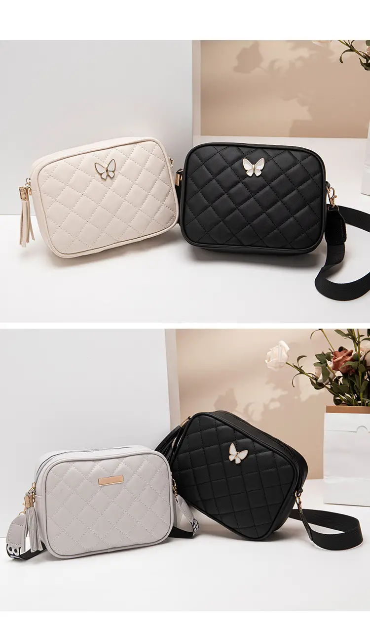 Black Butterfly Embroidered Crossbody Bag with Sequins & Tassel — feature 20