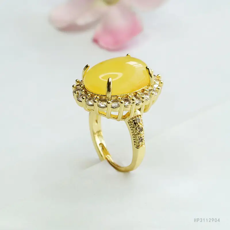 Yellow Amber Pigeon Egg Finger Ring Gold Plated - Image 5