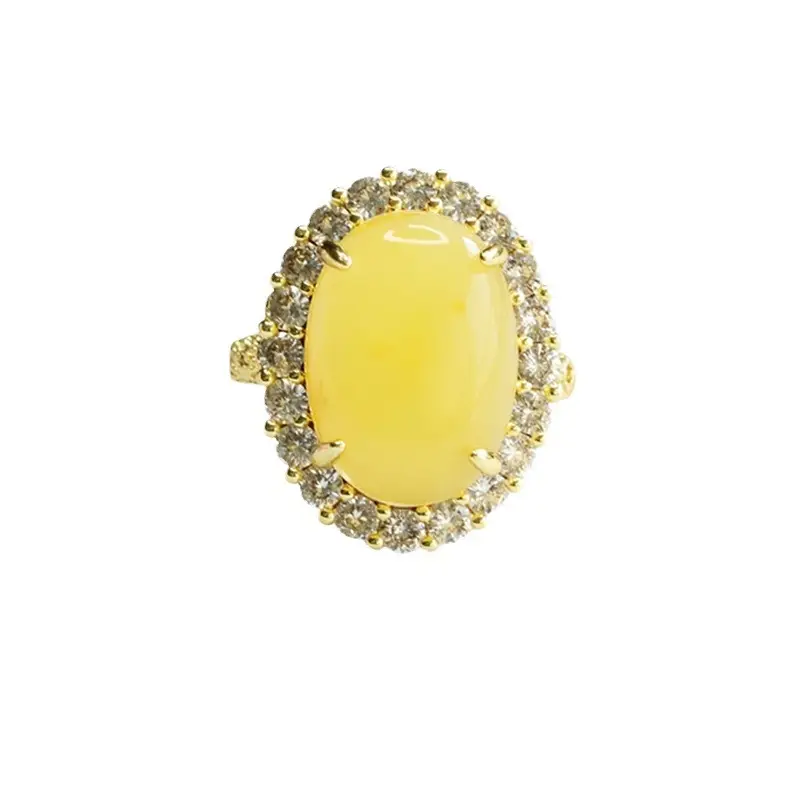 Yellow Amber Pigeon Egg Finger Ring Gold Plated - Image 6