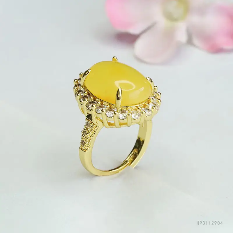 Yellow Amber Pigeon Egg Finger Ring Gold Plated — feature 7