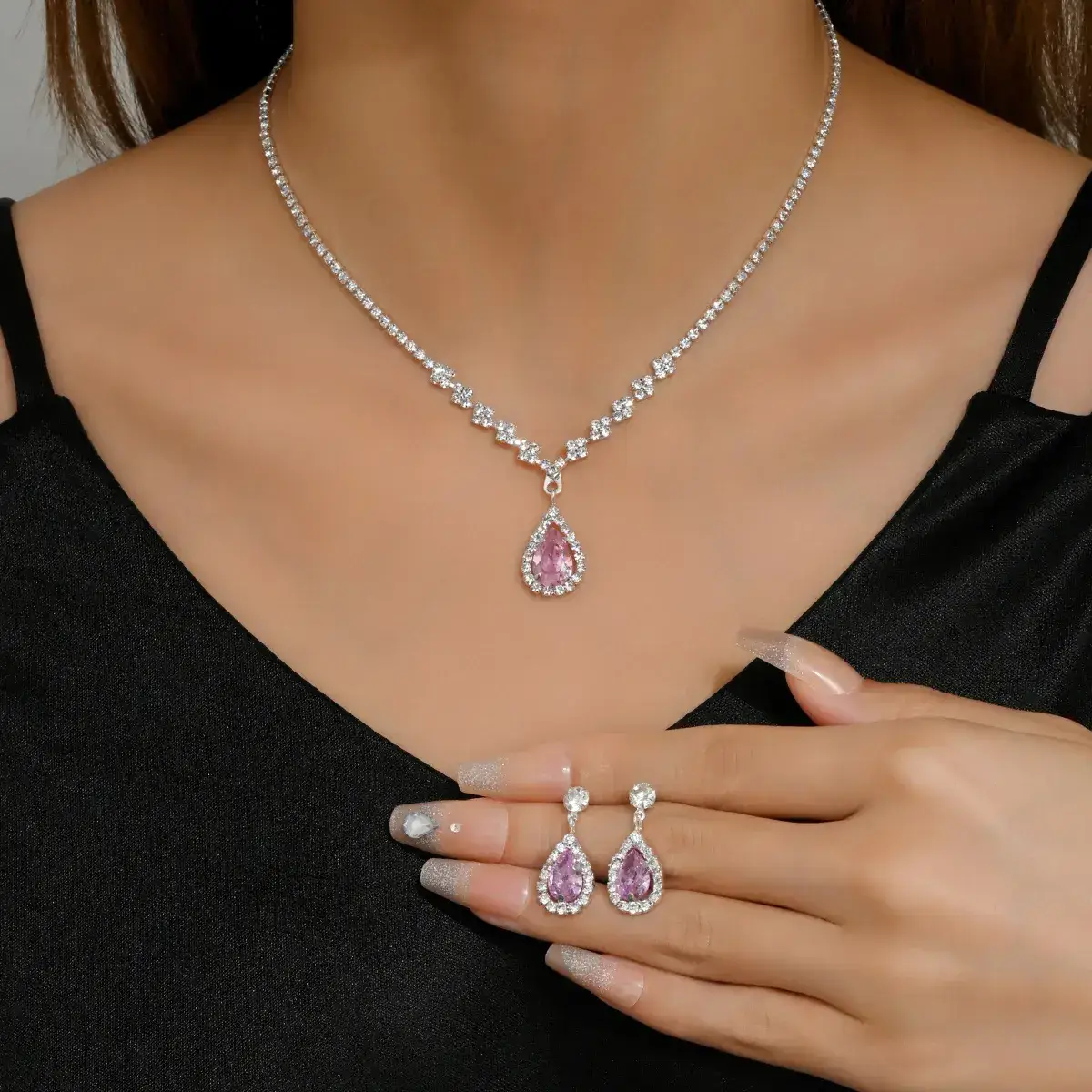 High-End Bridal Zircon Necklace & Earrings Set — feature 12