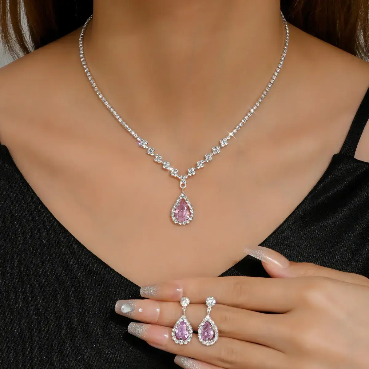 High-End Bridal Zircon Necklace & Earrings Set — feature 13