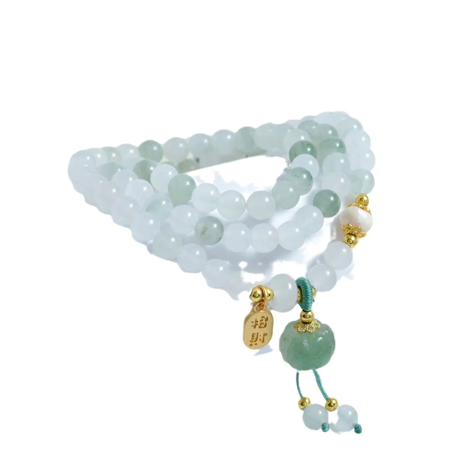 Tianshan Cui Three Ring Bracelet 6mm Green Beads - Image 2