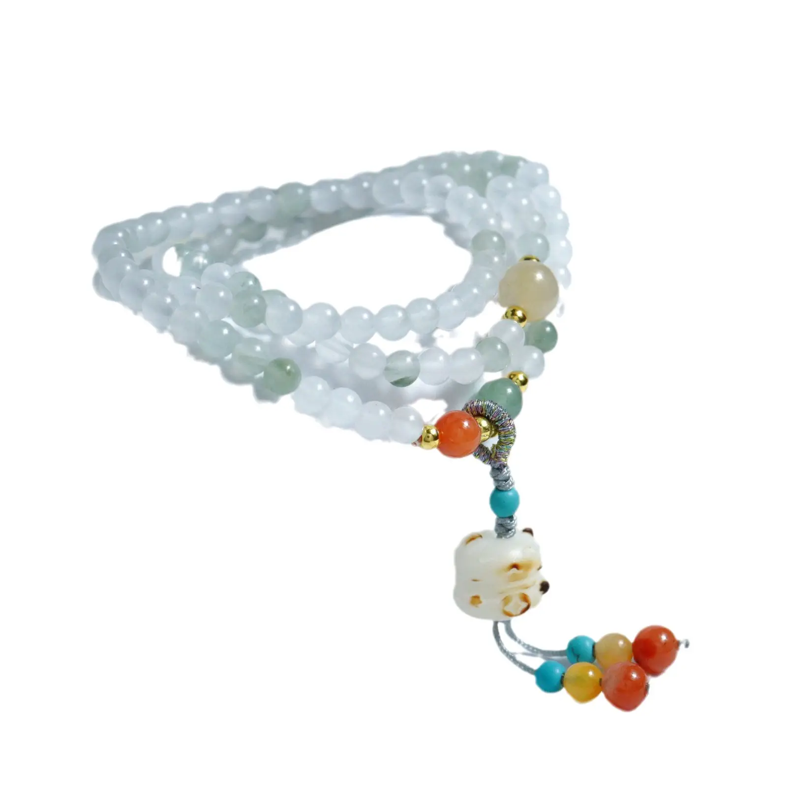 Tianshan Cui Three Ring Bracelet with Lucky Cat Pendant 4mm
