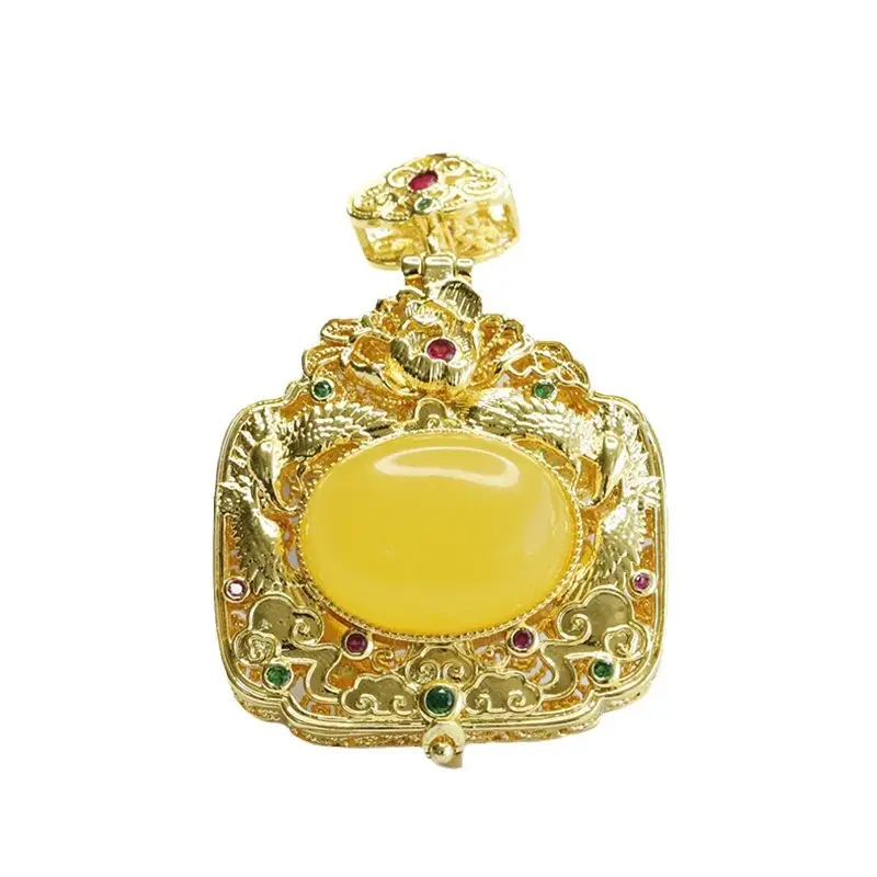 Guan Yu Yellow Amber Phoenix Necklace with Gold Plating