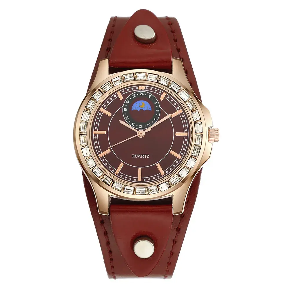 Women's Rhinestone Quartz Watch Green Strap - Image 2