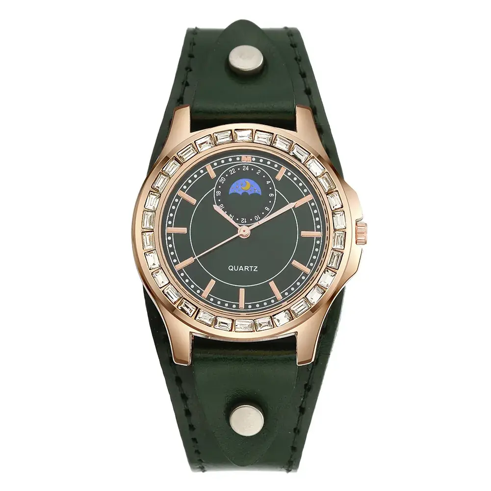 Women's Rhinestone Quartz Watch Green Strap - Image 3