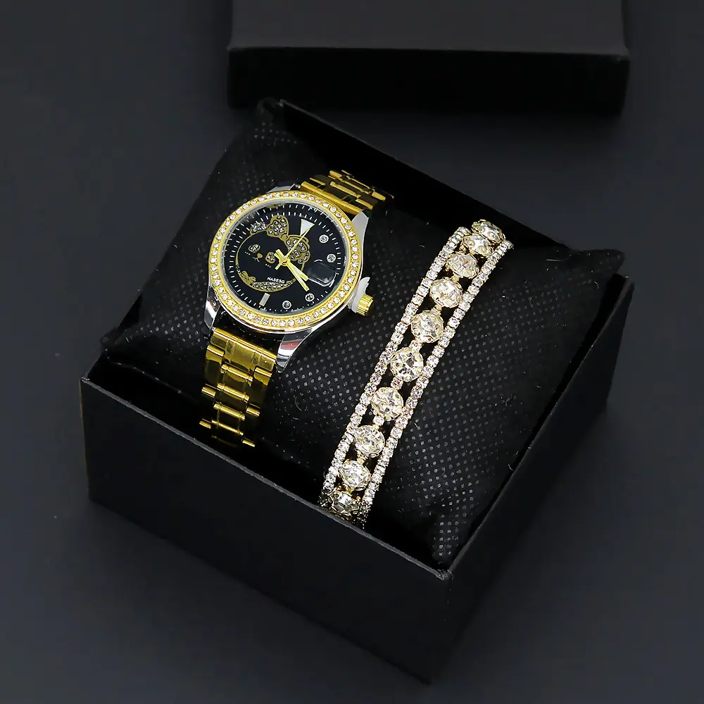 Women's Gold Diamond Watch Bracelet Set Two-Piece — feature 4