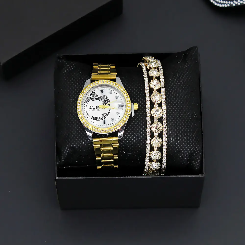 Women's Gold Diamond Watch Bracelet Set Two-Piece — feature 6