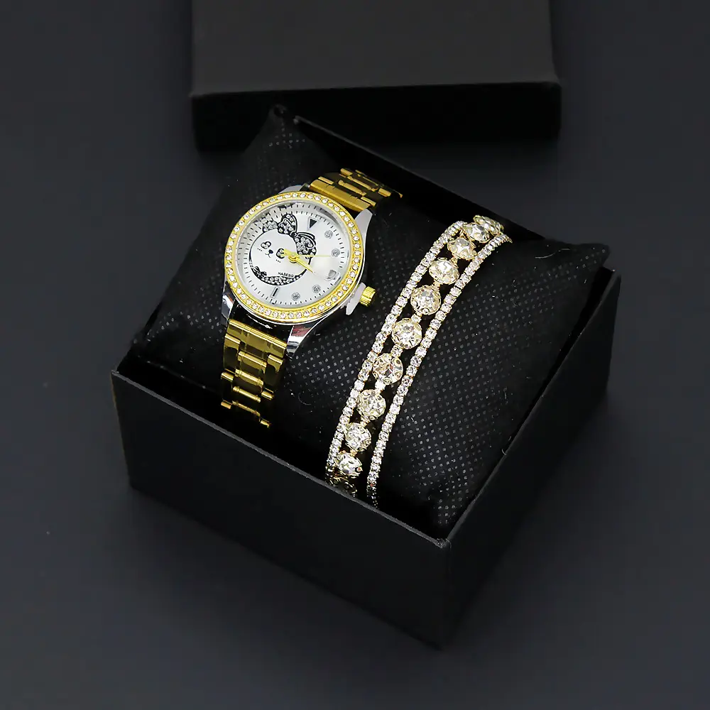 Women's Gold Diamond Watch Bracelet Set Two-Piece — feature 7