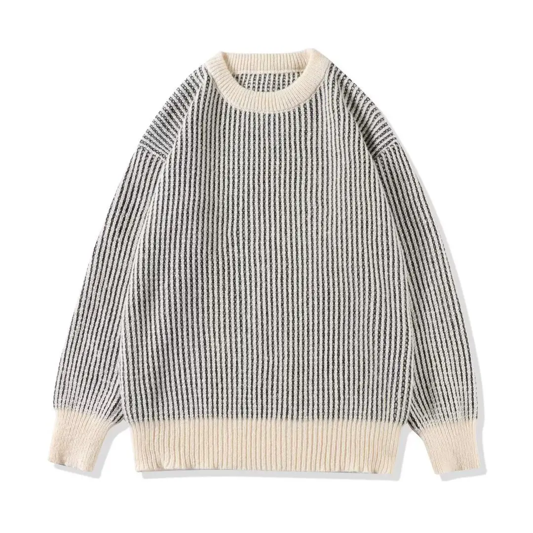 Men Striped Knitted Crewneck Sweater Winter Warm - Image 3