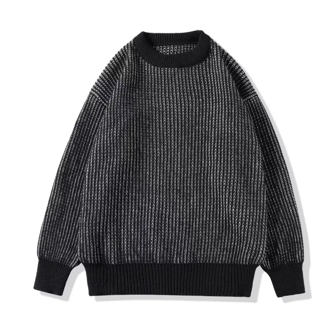 Men Striped Knitted Crewneck Sweater Winter Warm - Image 2