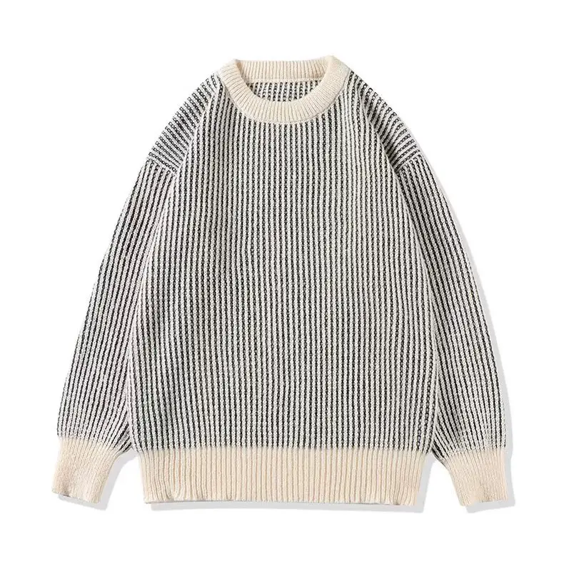 Men Striped Knitted Crewneck Sweater Winter Warm - Image 5
