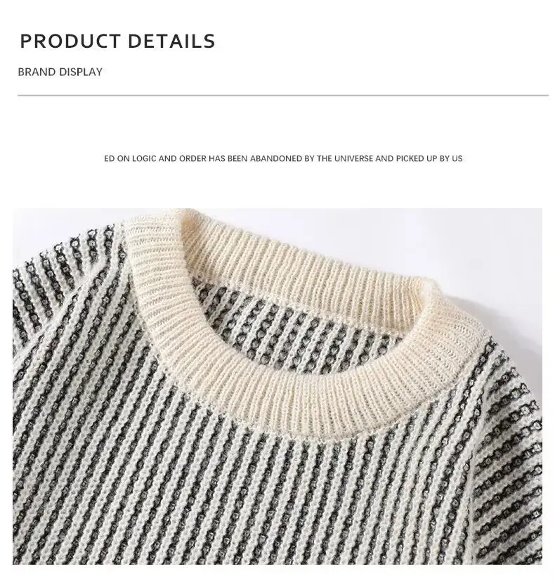 Men Striped Knitted Crewneck Sweater Winter Warm — feature 12